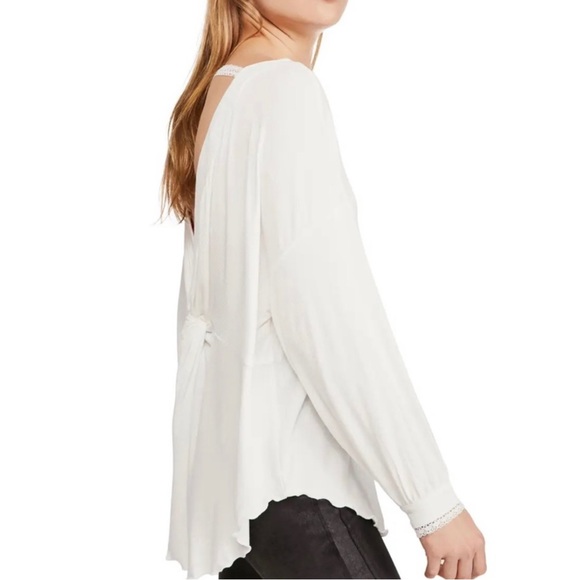 NEW FREE PEOPLE IVORY LONG SLEEVE OPEN BACK TOP - Picture 5 of 8